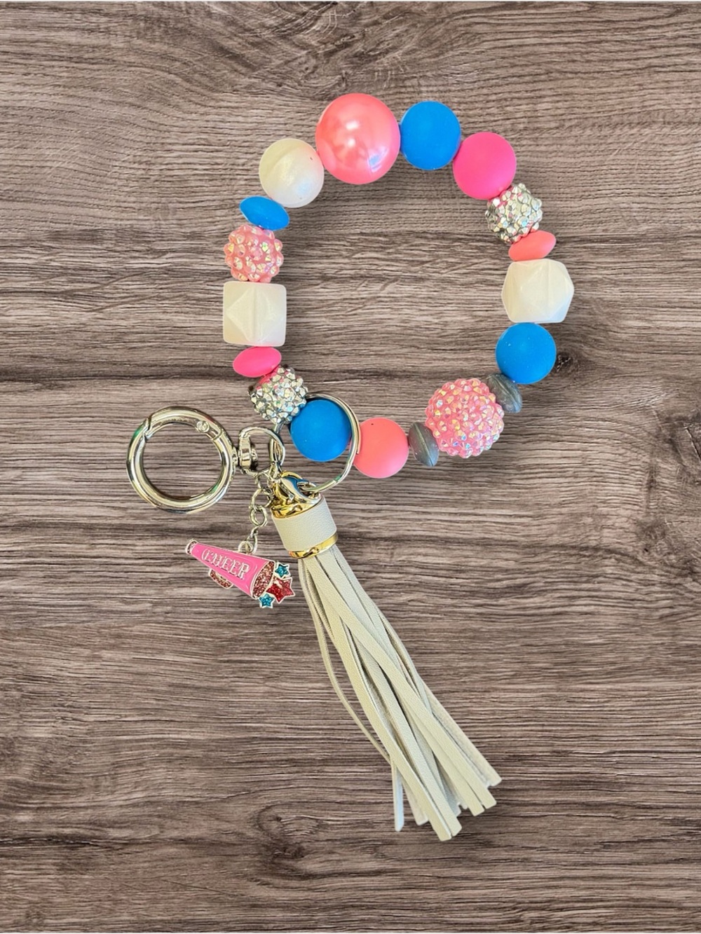 Handmade Cheer Silicone Beaded Wristlet Keychain
